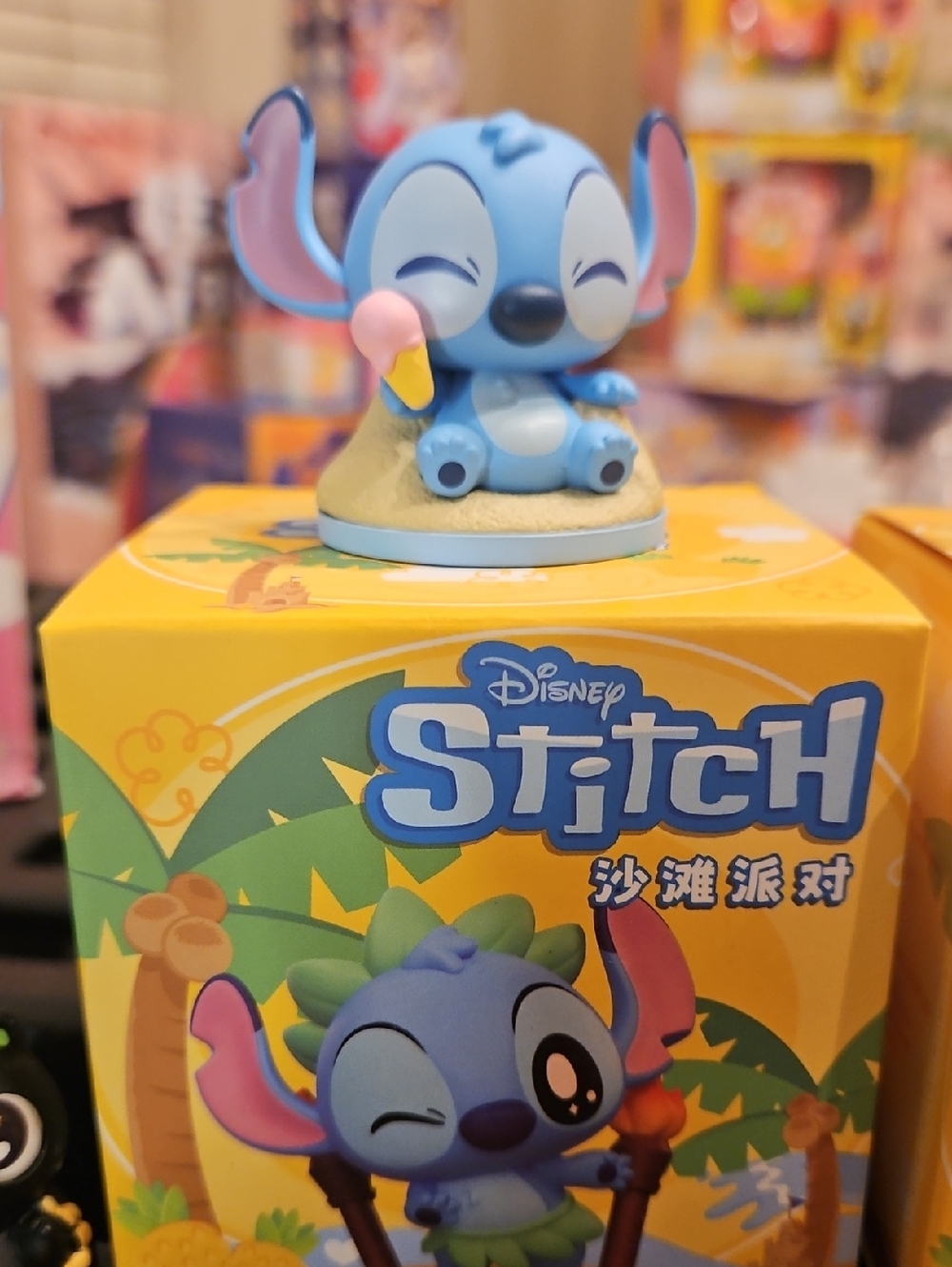Disney Blue Stitch Figure with Pink Ice Cream Accessory